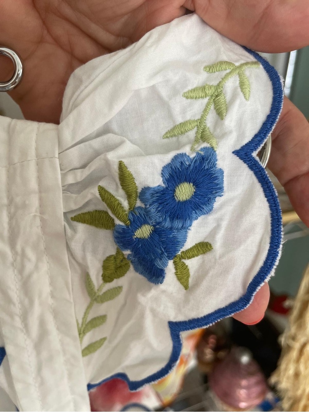 Anthropologie White Scalloped Floral Embroidered Tank Top - Blue Accent - Picture 3 of 6